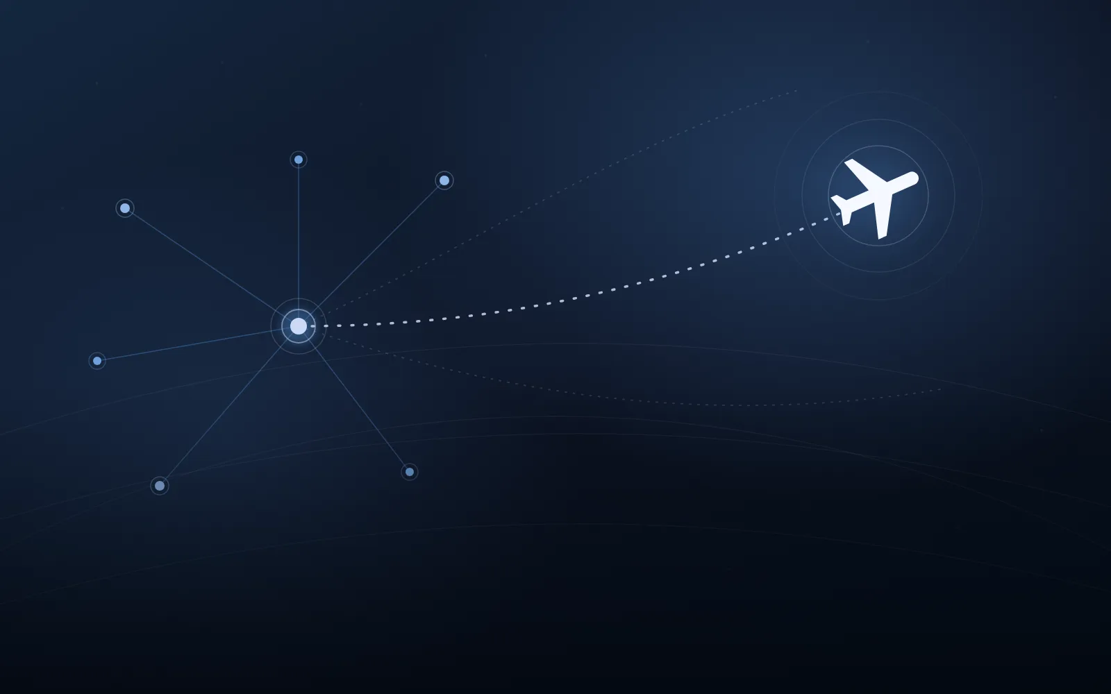 Illustration of a broker network routing a client to a private jet in flight