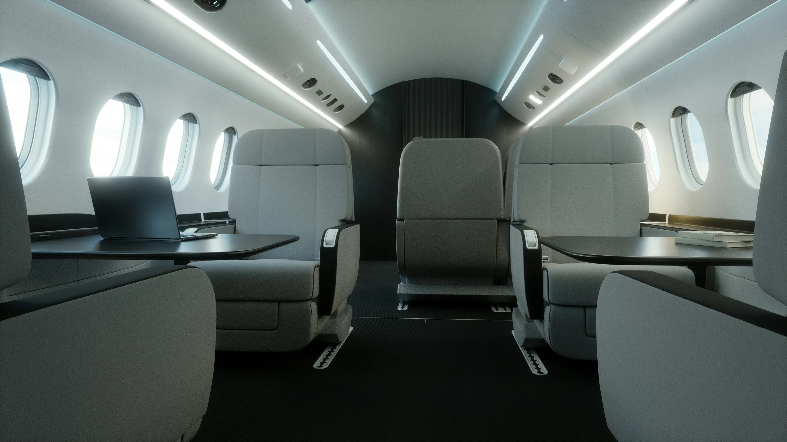 Private jet cabin interior